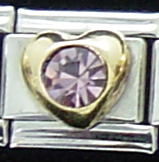 Large gold heart with pink stone - 9mm enamel charm